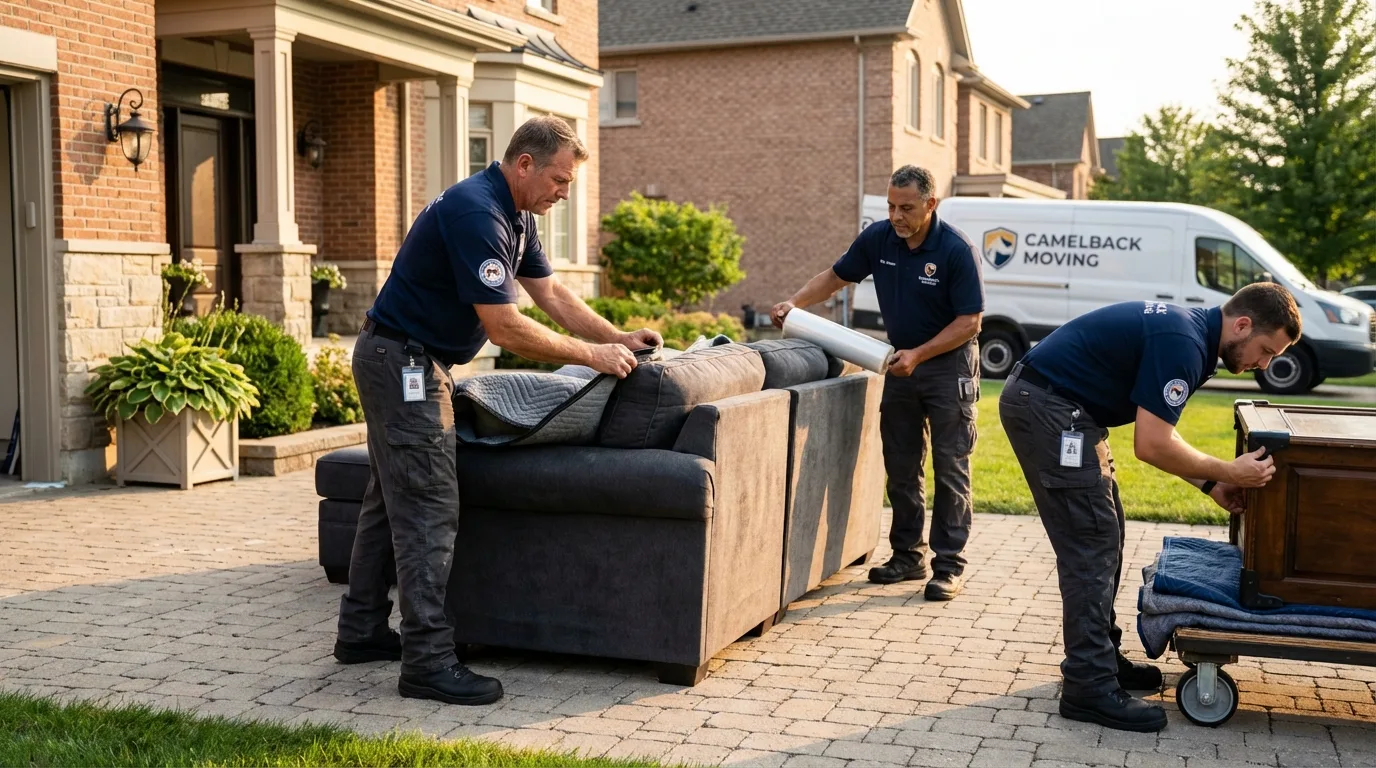 Large estate moving crew wrapping furniture in Oliver, PA